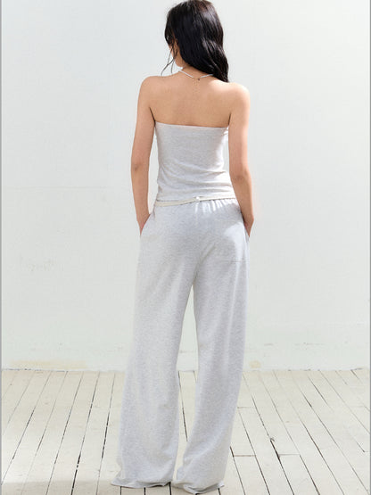 Contrast Waist Drawcord Wide-Leg Sweatpants