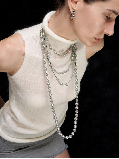 Minimalist Silver Pearl Long Necklace