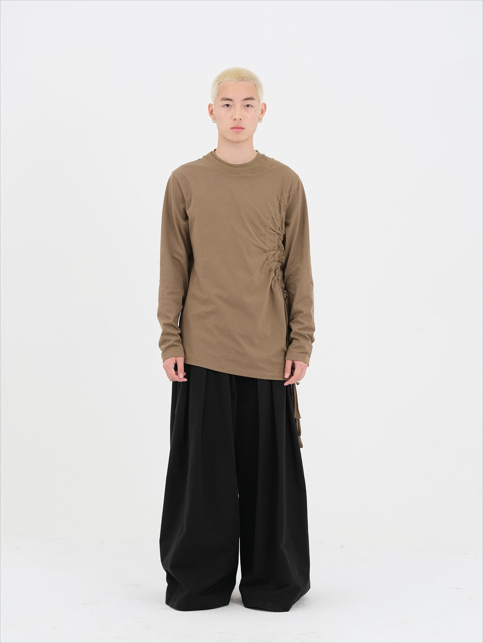 Ochre &amp; Light Brown Drawstring Long-Sleeve T-Shirt