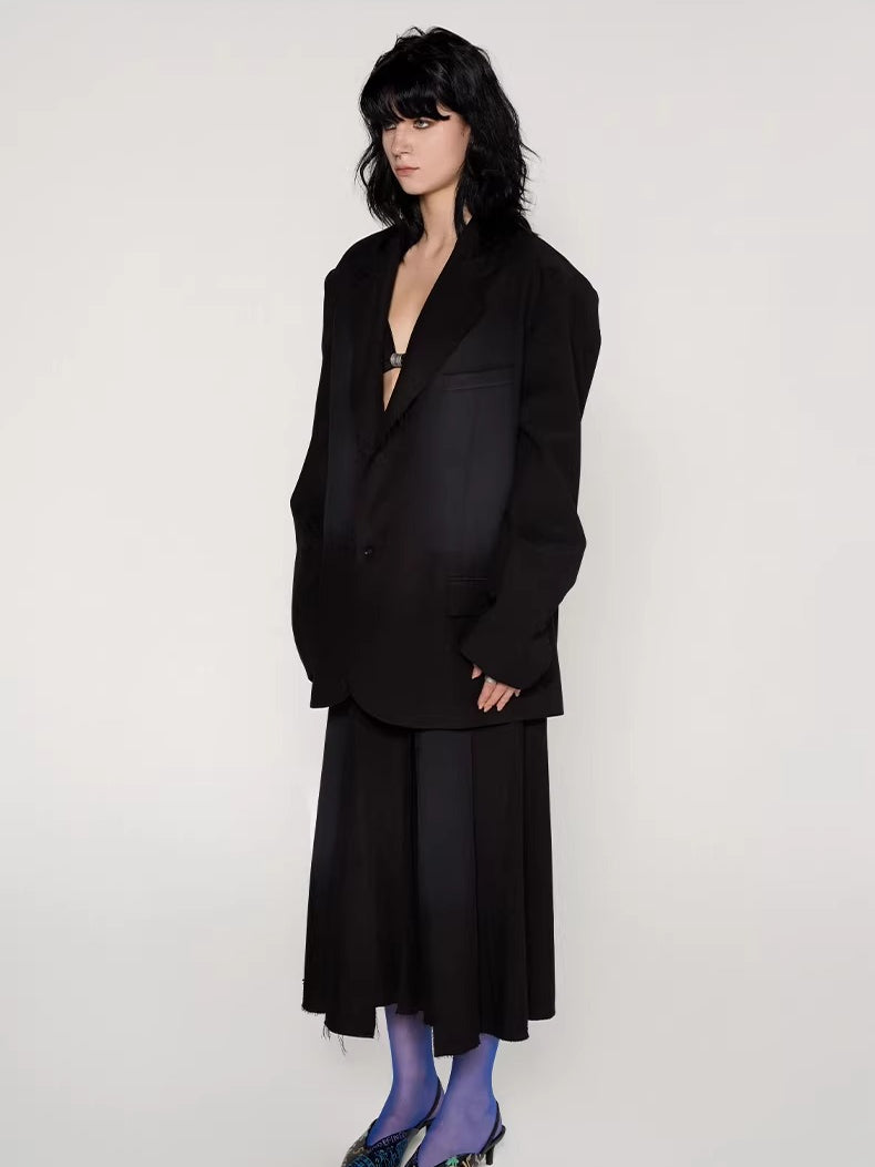 Vintage Washed Fringe-Edge Casual Blazer