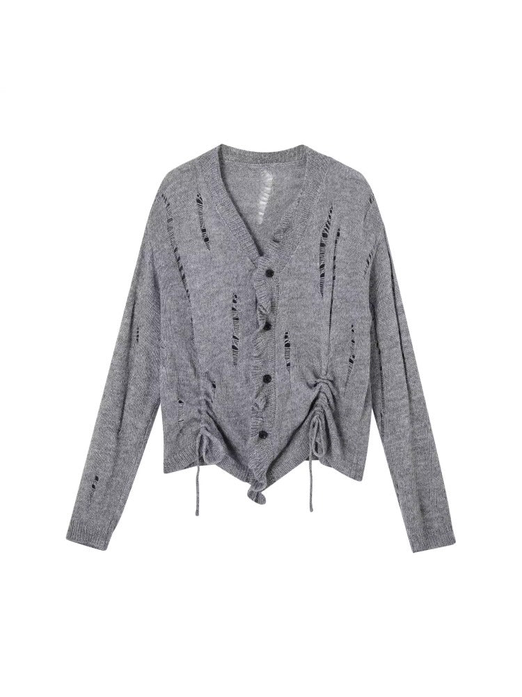 Gray Ruched Knit Cardigan