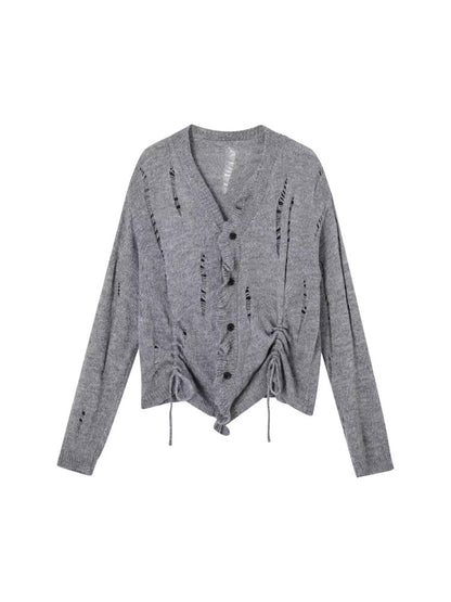 Gray Ruched Knit Cardigan