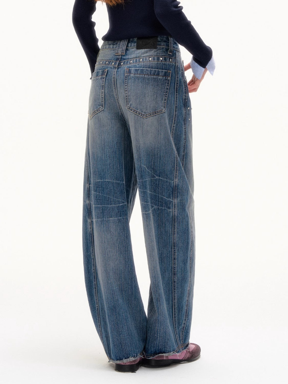 Studded Washed Wide-Leg Jeans