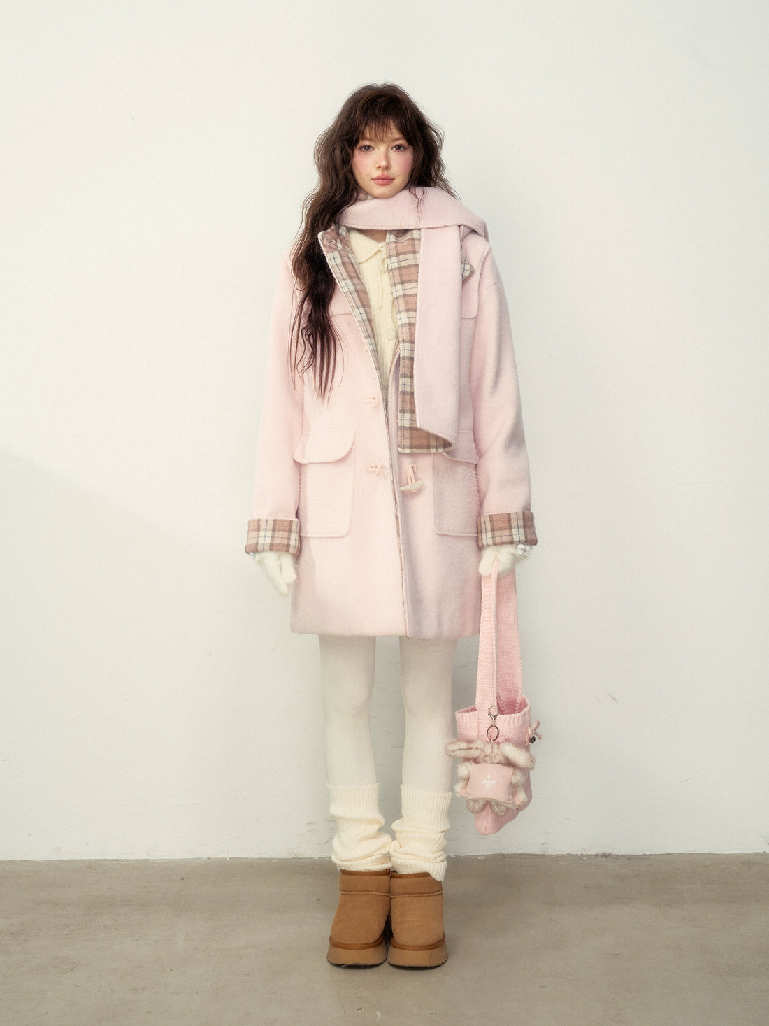 Pink Plaid Horn-buttoned Coat - CHINASQUAD
