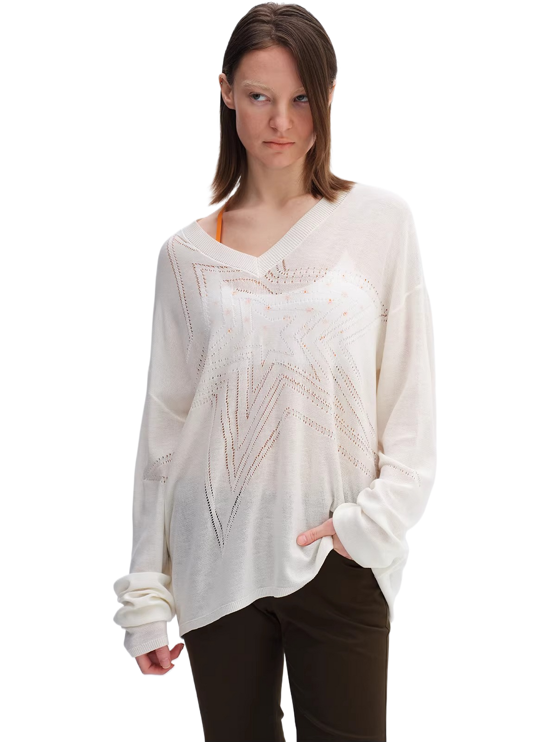 Cotton Hollow Star V-Neck Knit Cardigan