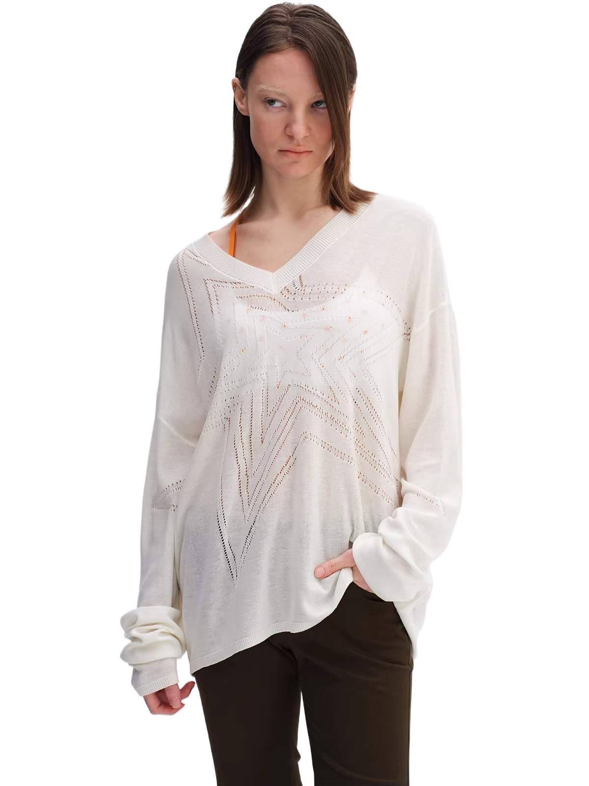 Cotton Hollow Star V-Neck Knit Cardigan