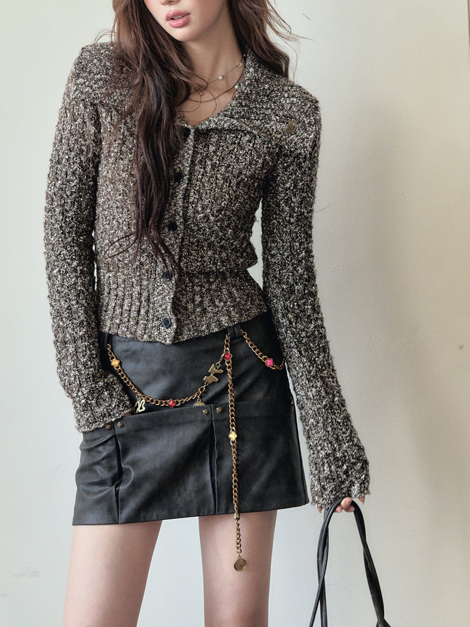 Lapel Collar Wool Short Knit Cardigan