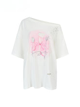 Rhinestone Printed Asymmetric Shoulder Short sleeve T-shirt - CHINASQUAD