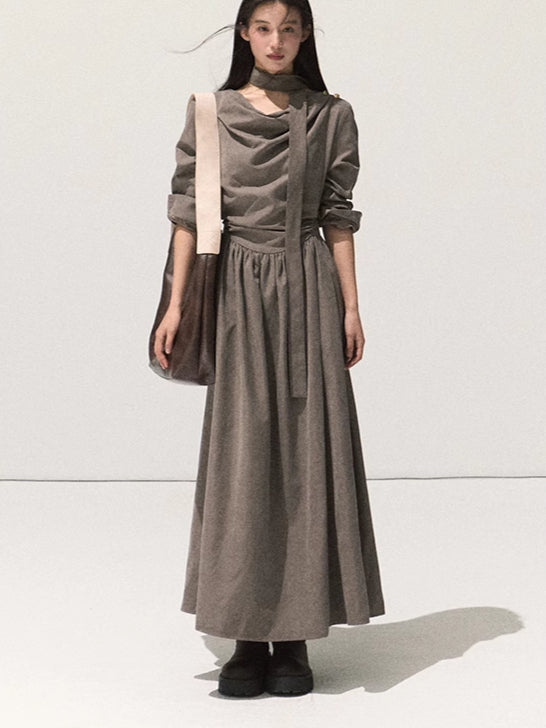 Tie-Detail Soft-Touch Long Dress