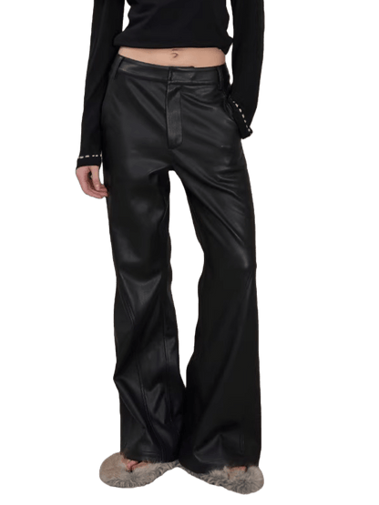Textured Faux Leather Flared Pants