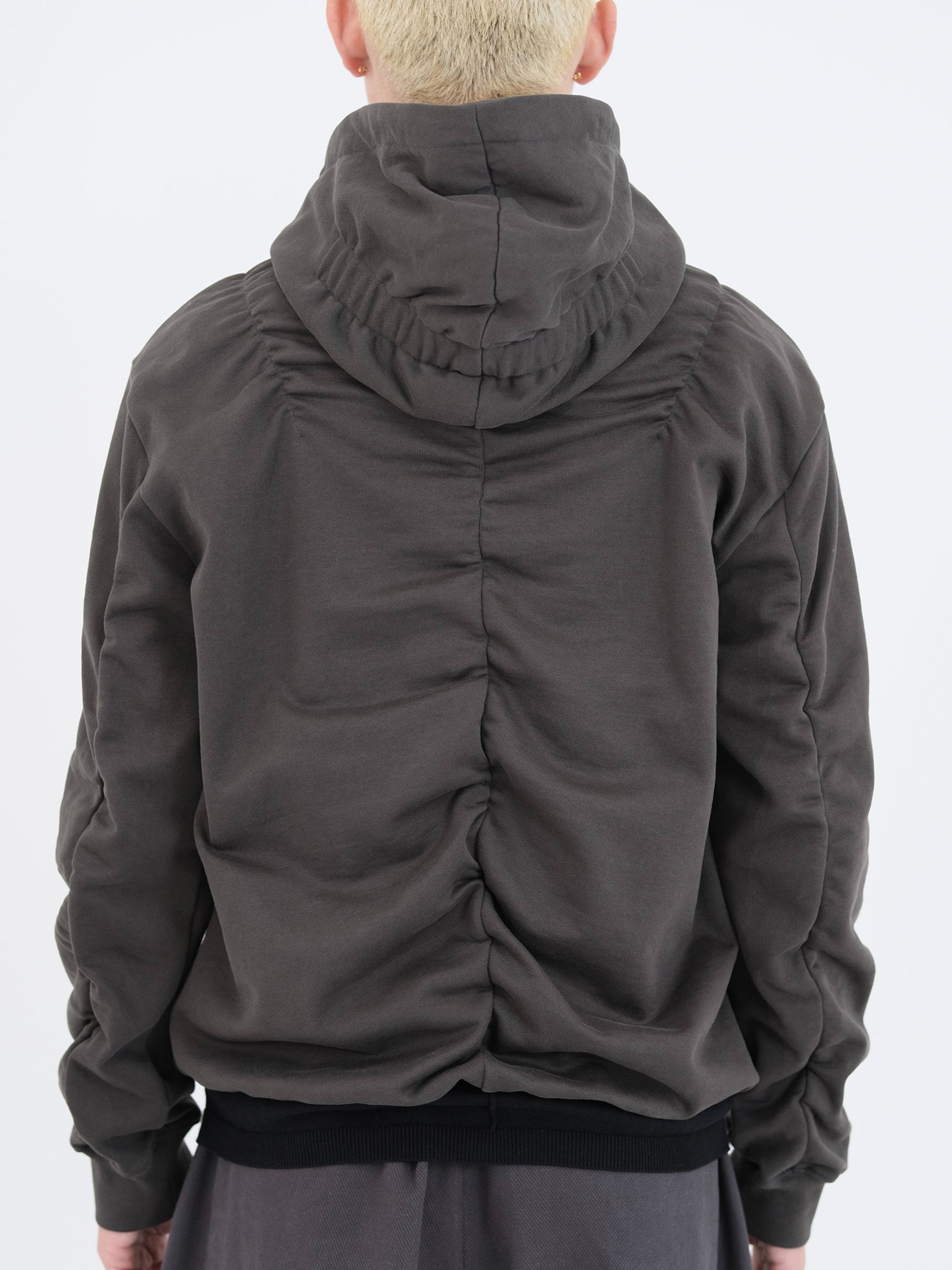 Deep brown &amp; Gray Pleated Hooded Sweatshirt