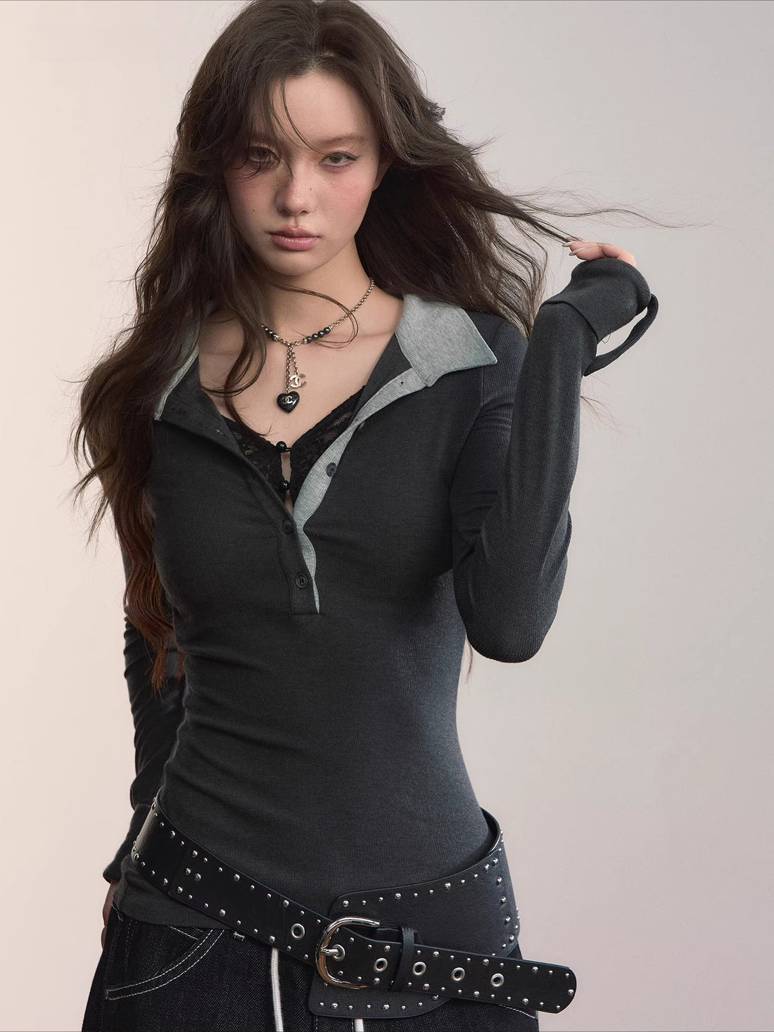 Contrast Collar Wool-Blend Lace Trim Knitwear