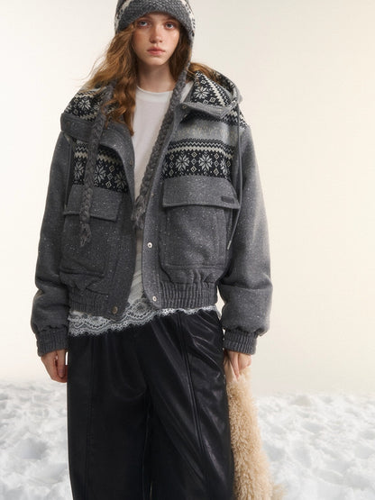 Wool-Blend Hooded Down Jacket