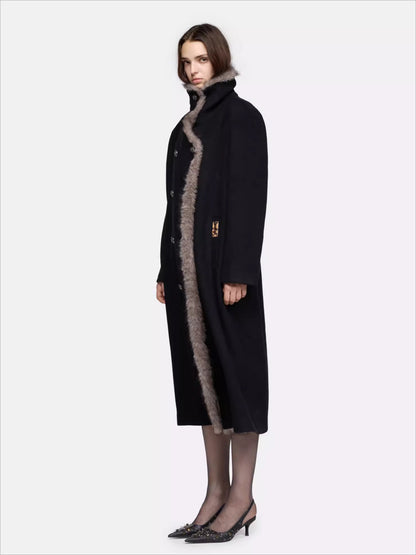 Detachable Fur Collar Wool-Blend Coat