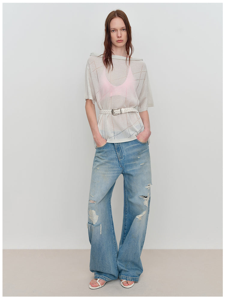 Linen Hollow-out Knitted T-Shirt