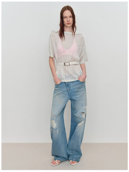 Linen Hollow-out Knitted T-Shirt