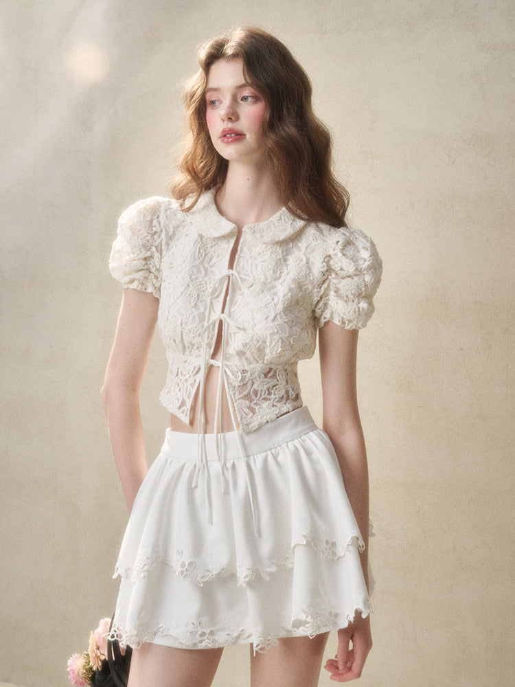 Flower Embroidered Lace Waist Skirt