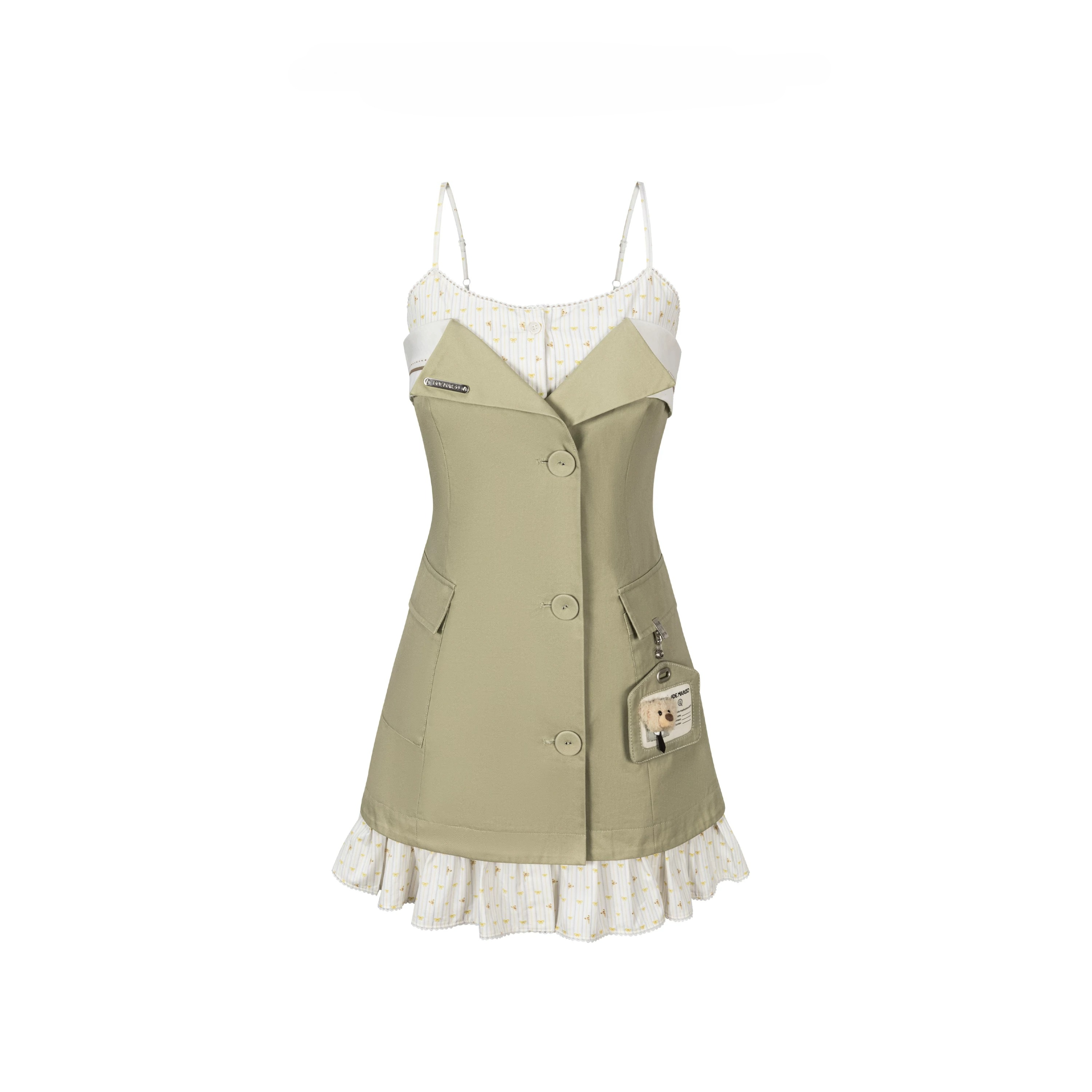 Two-Piece Illusion Blazer Badge Dress