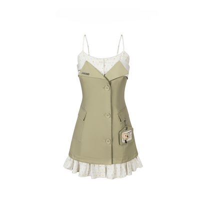 Two-Piece Illusion Blazer Badge Dress