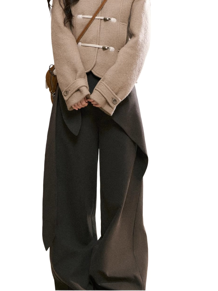 Gray Drape Wide-Leg Asymmetric Trousers