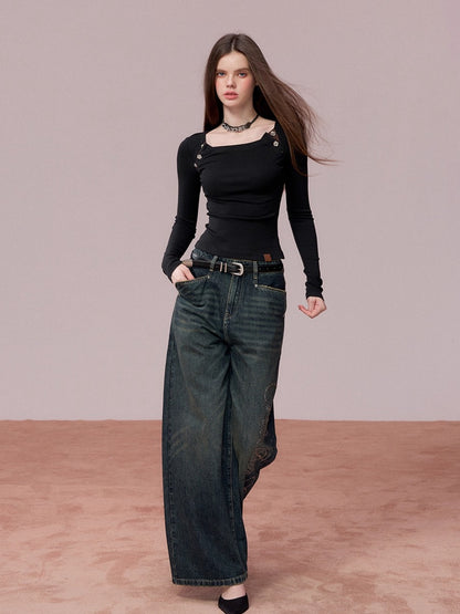 Embellished Fitted Long-Sleeve T-Shirt