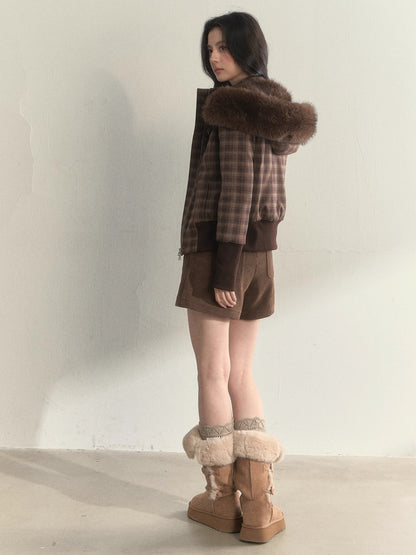 Fleece-Lined Faux Fur Collar Hooded Jacket