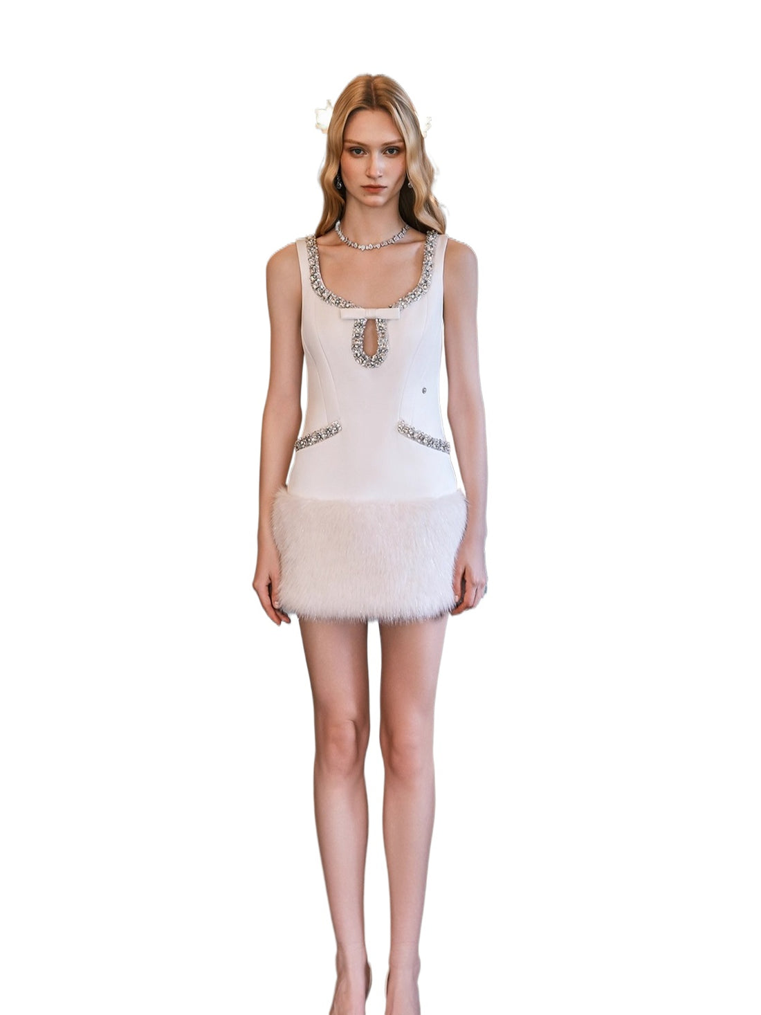 Sable Satin Straight-Cut Faux Fur Dress