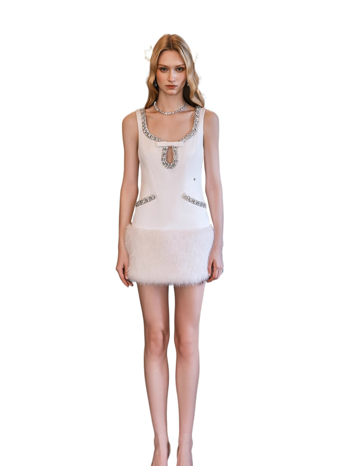 Sable Satin Straight-Cut Faux Fur Dress