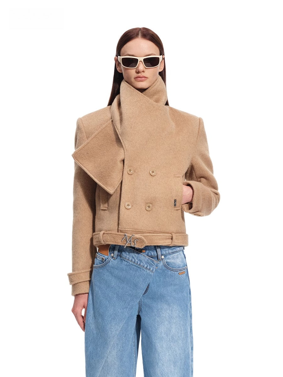 &quot;Ross Series&quot; Wool Scarf-Collar Coat