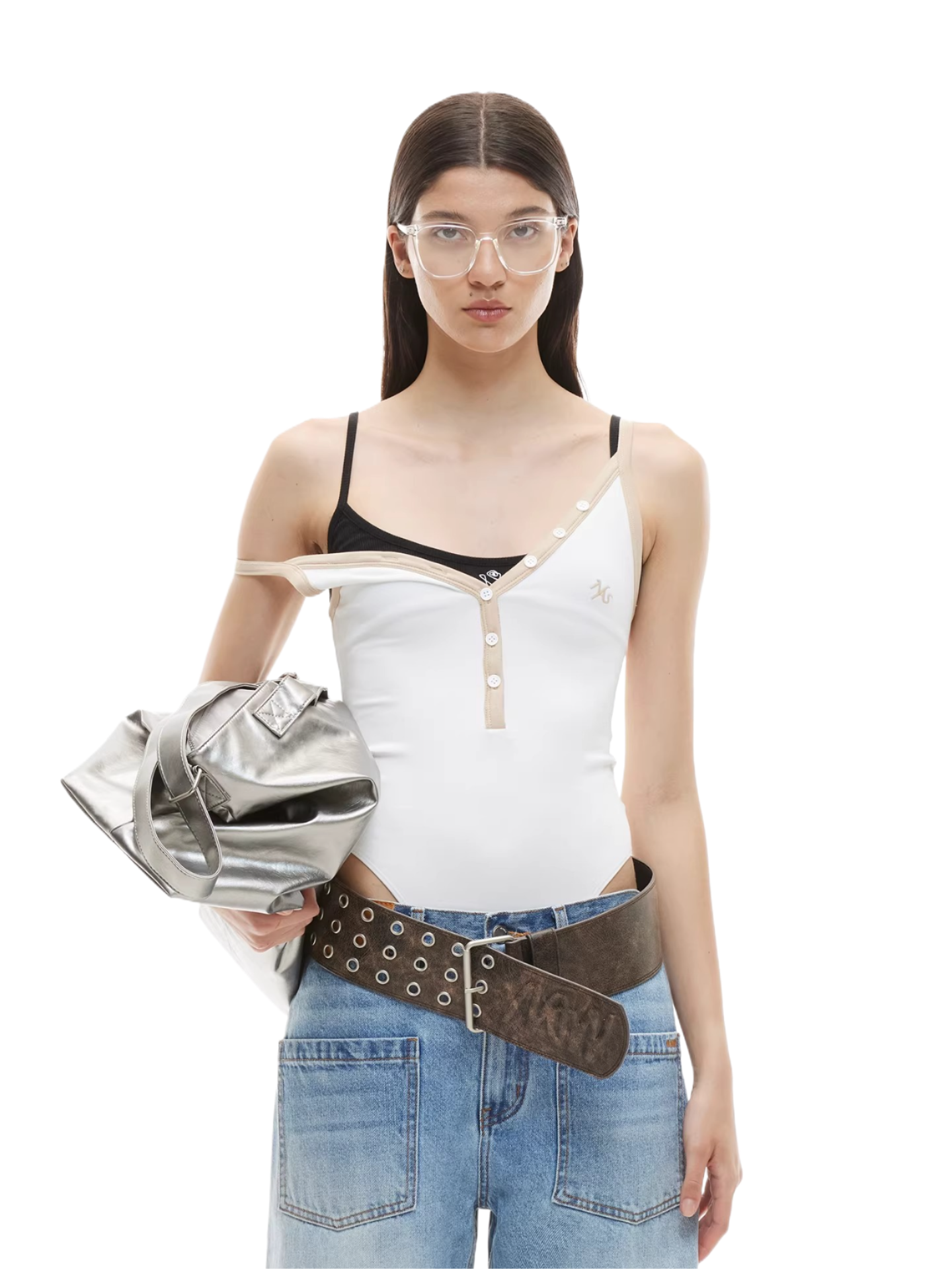V-Neck Contrast Trim Fitted Bodysuit Tank