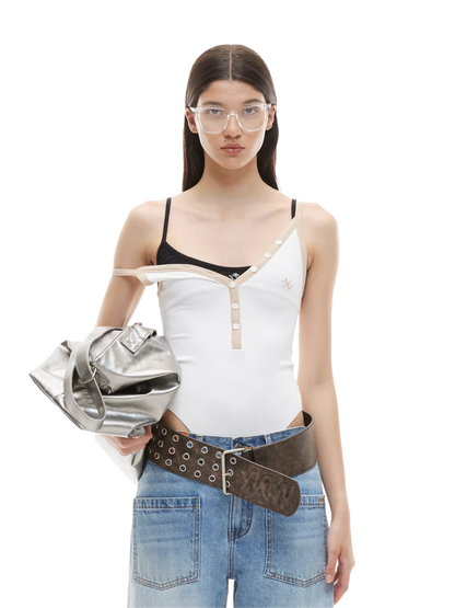 V-Neck Contrast Trim Fitted Bodysuit Tank
