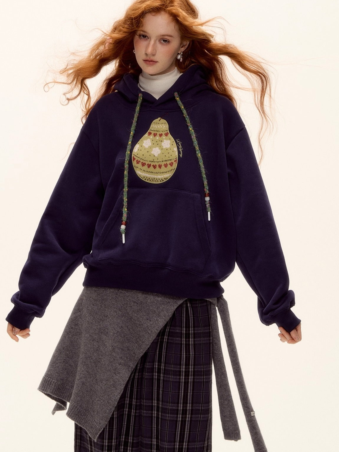 Brushed Fair Isle Knit Hooded Sweatshirt