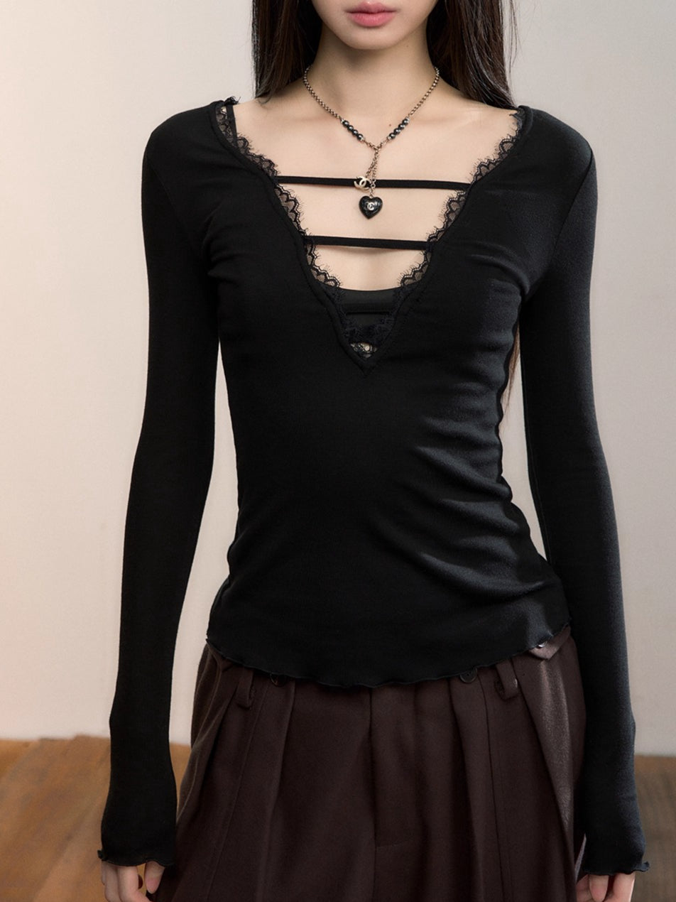 Reversible Lace-Panel Lyocell Blouse