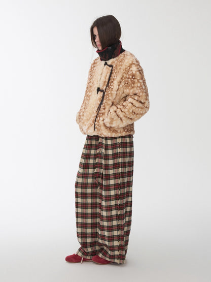 Vintage Red Plaid Brushed Cotton Wide-Leg Pants