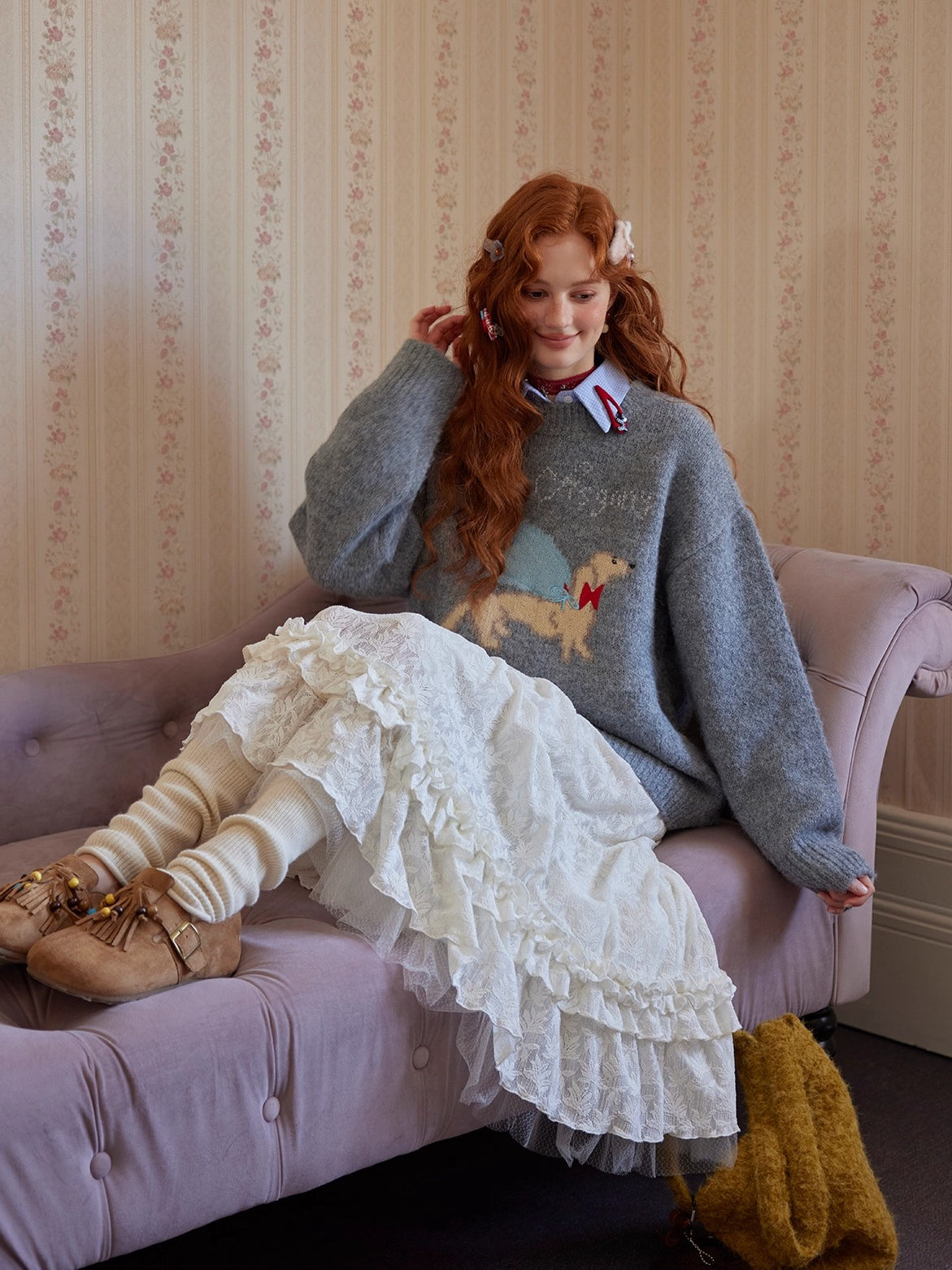 Tiered Jacquard Ruffled Midi Skirt