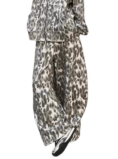 Vintage Leopard Crescent Wide-Leg Sweatpants