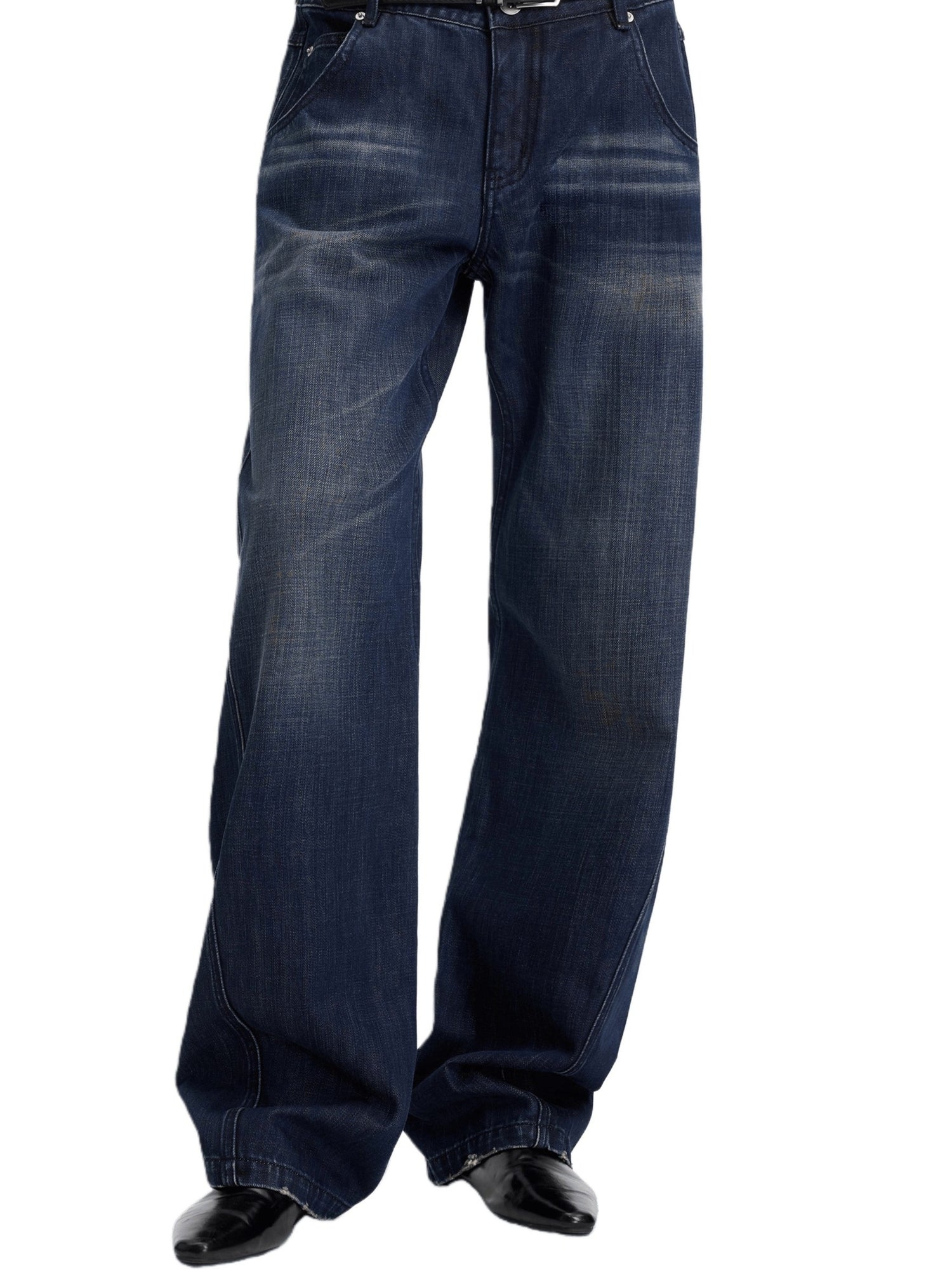 Washed Panel-Detail Curved Denim Pants