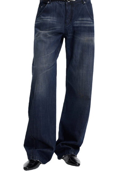 Washed Panel-Detail Curved Denim Pants
