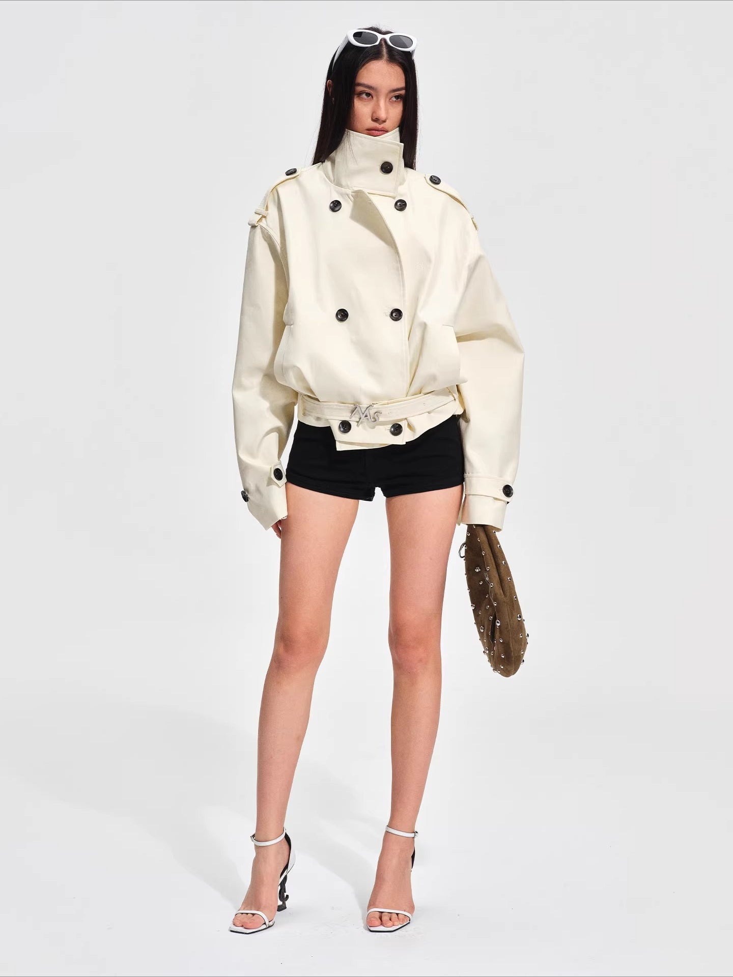 Washed Cotton-Tencel Moto-Style Short Jacket