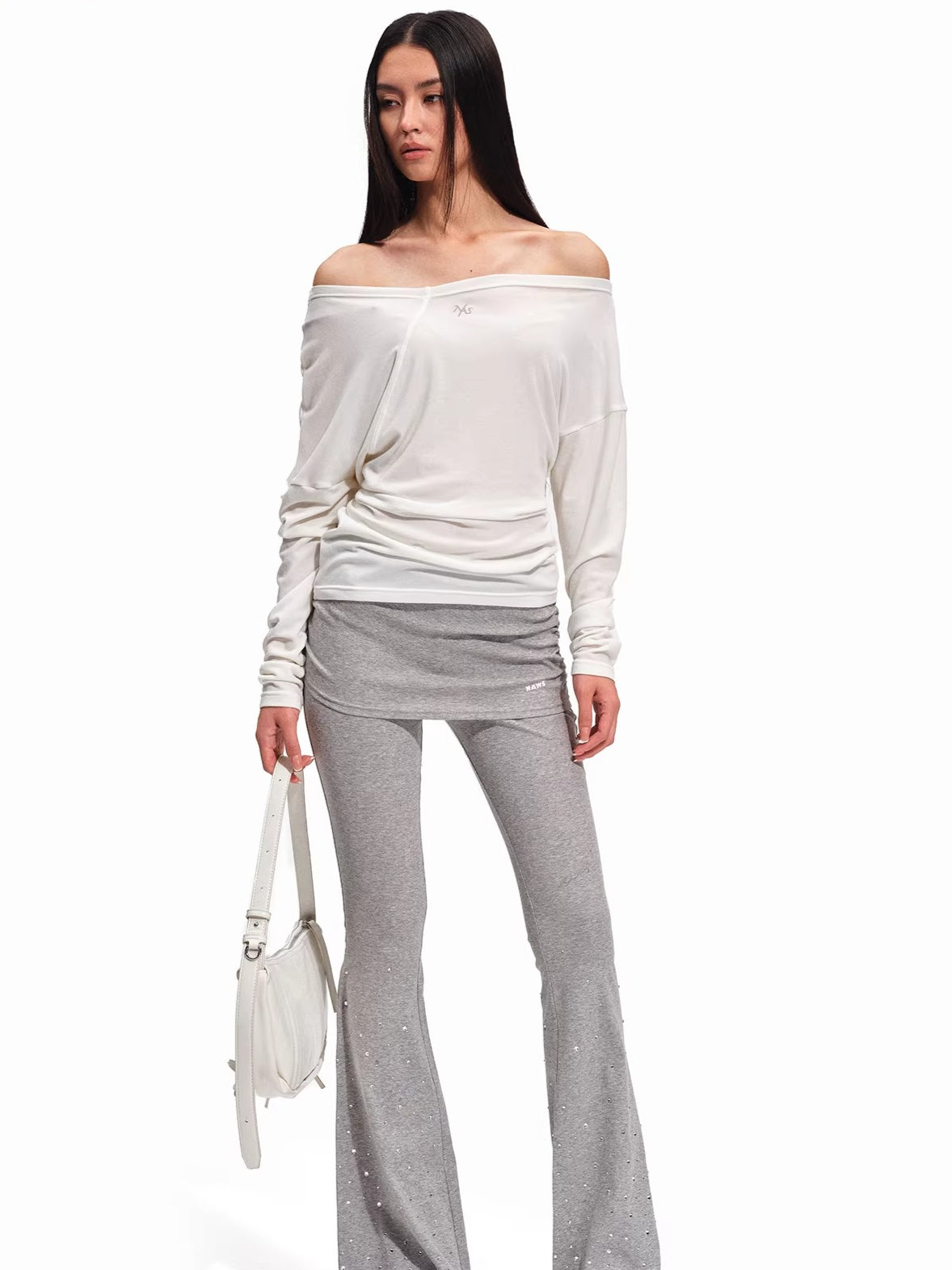 Asymmetric Off-Shoulder Wool-Lyocell Knit Tee