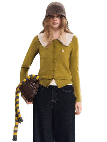 Fur Collar Soft-Touch Plush Cardigan