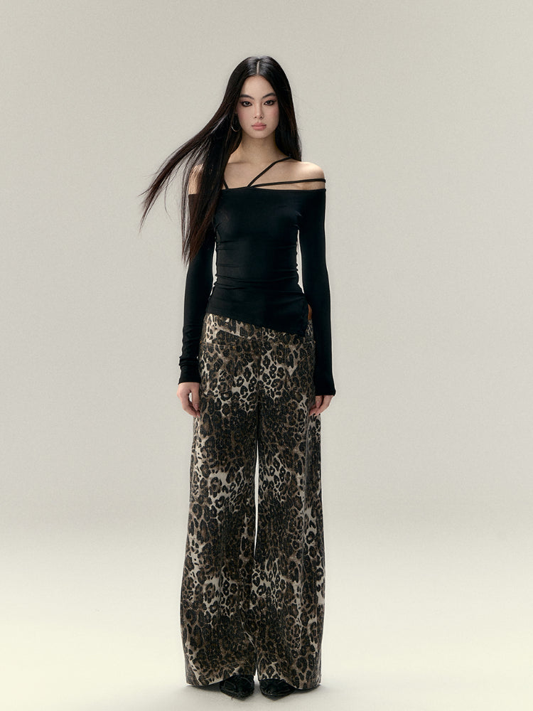 Leopard Print Camo Wide-Leg Cargo Pants