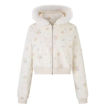 Floral-Trim Hoodie Jacket Set