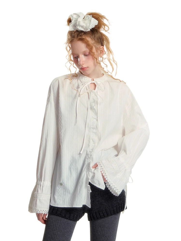 White Lace Jacquard Blouse