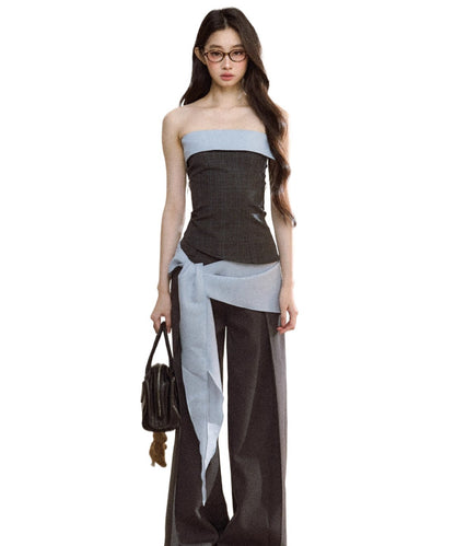Contrast-Bandeau Tailored Two-Piece Set - CHINASQUAD