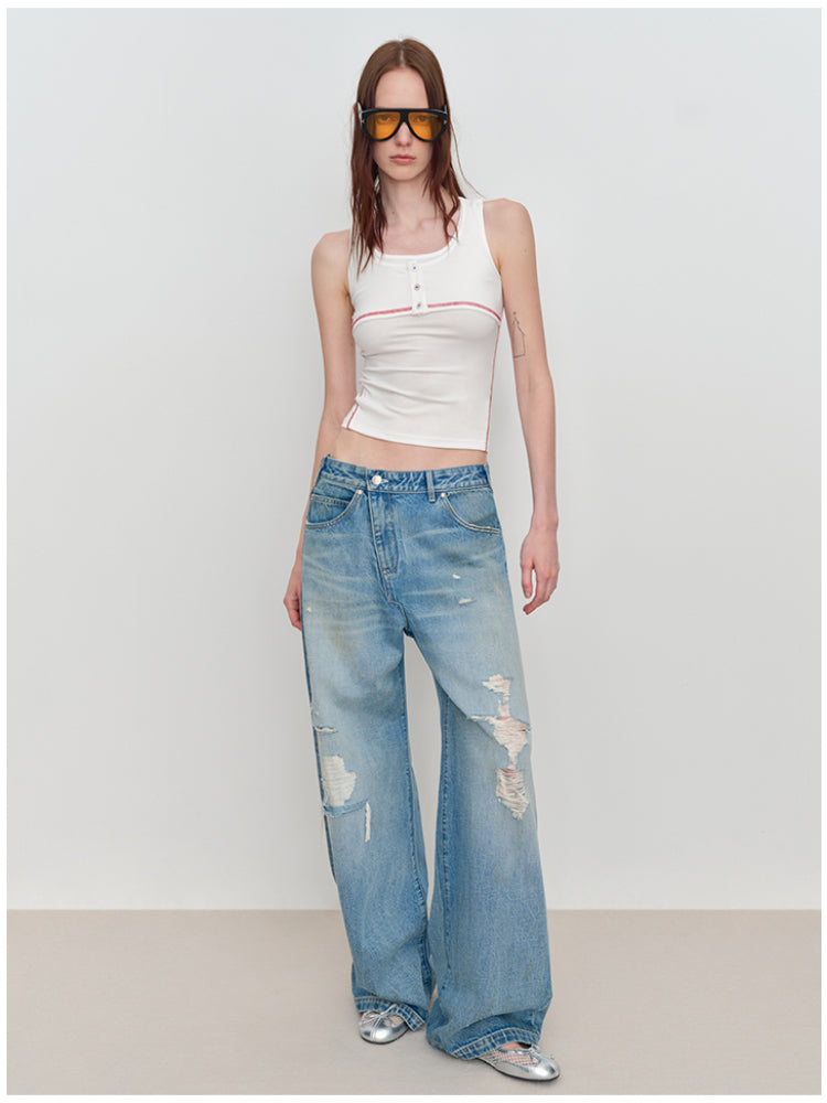 Fake Two-Piece U-Neck Camisole Tank Top