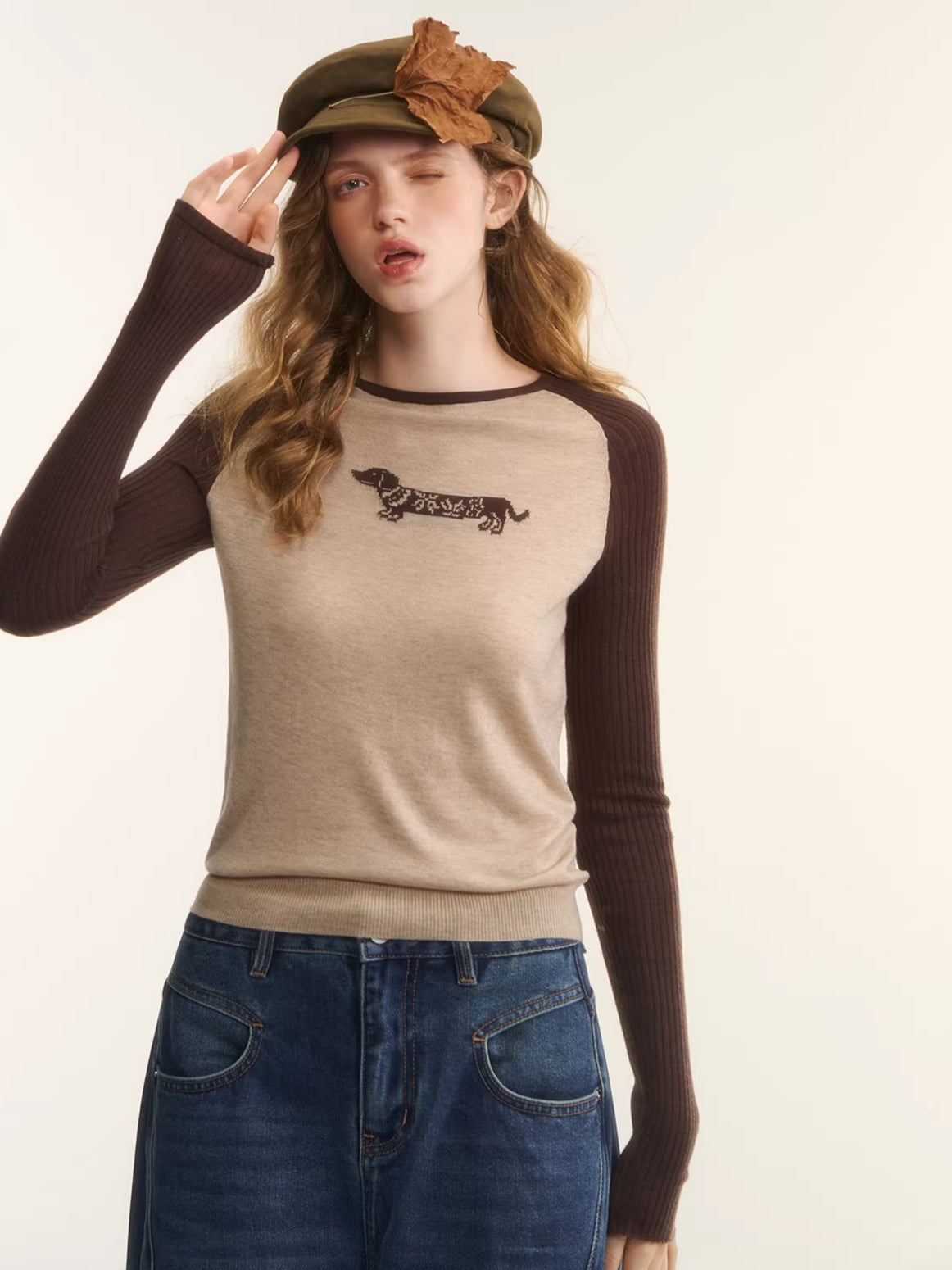 Wool-Blend Jacquard Raglan Knit Top