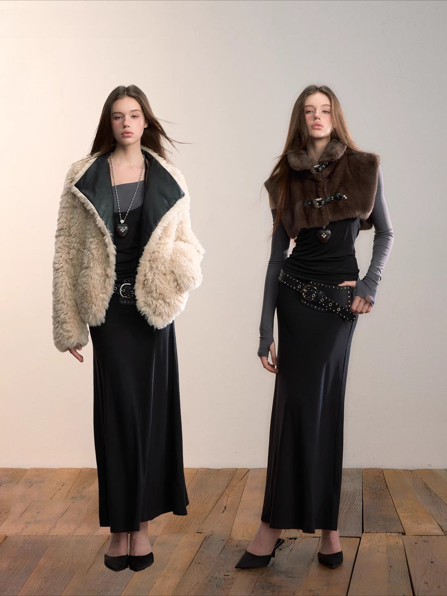 Contrast-Panel Off-Shoulder Layered Maxi Dress