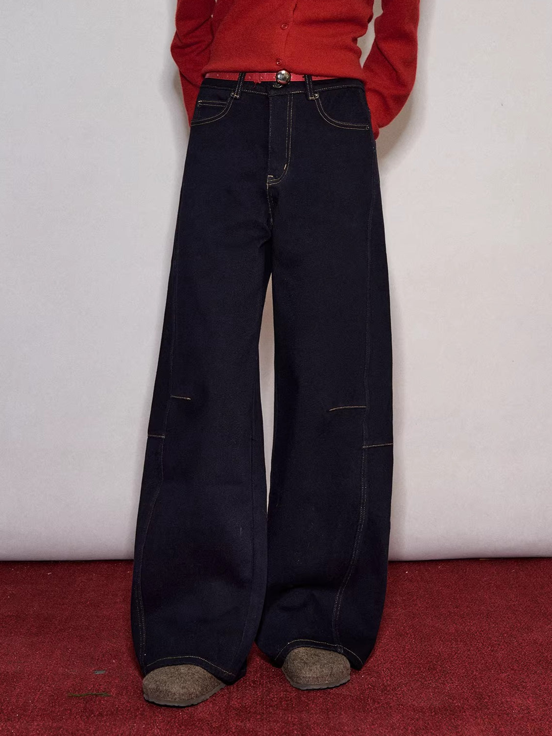 Vintage Brushed Curved-Leg Denim Pants