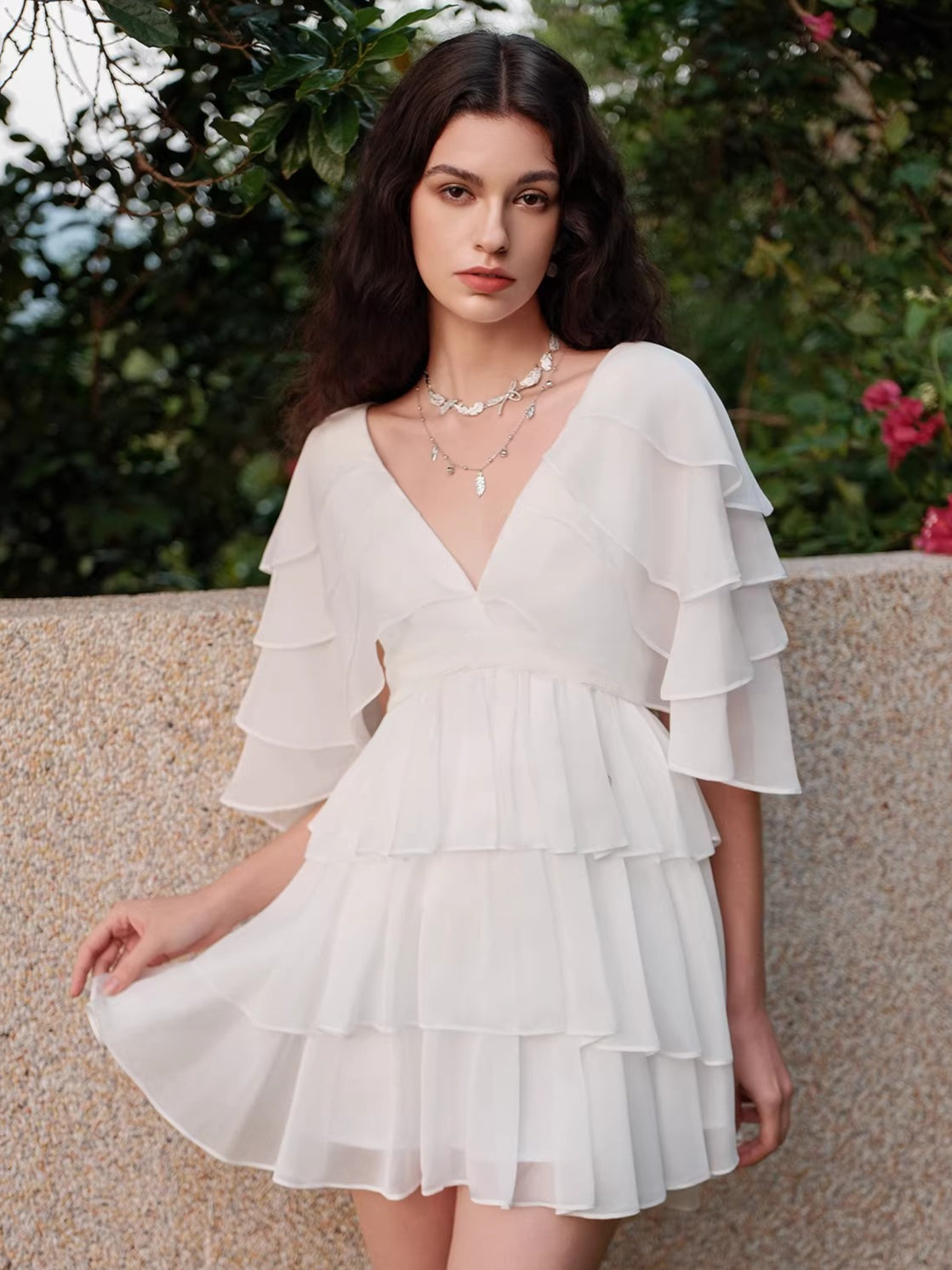 V-Neck Waist-Defined Midi Dress